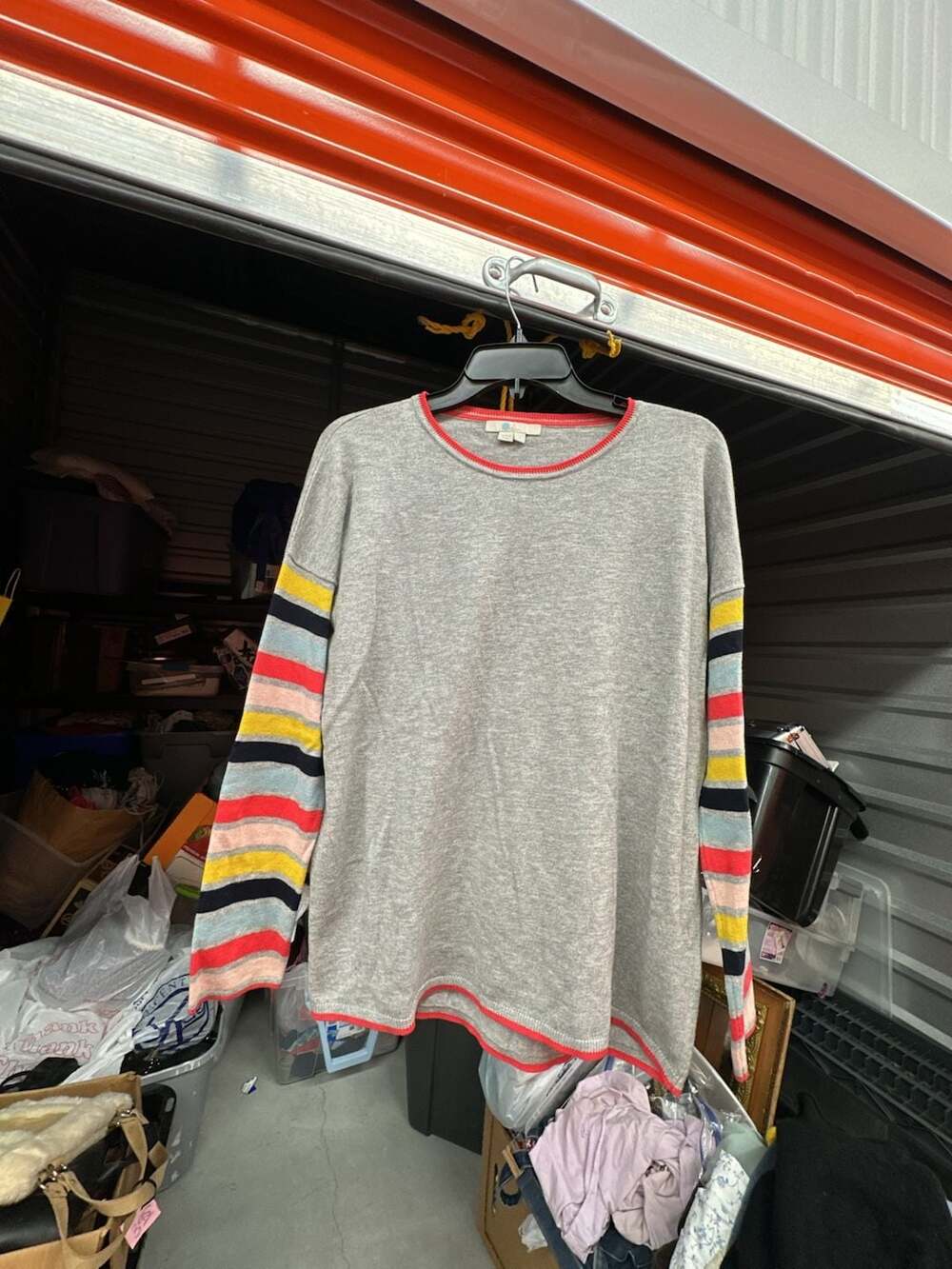 Boden Gray Striped Sleeve Knit Jumper Sweater Size S